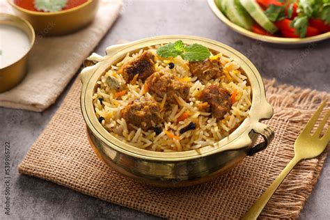 Mutton Gosht Biryani Spicy Indian Malabar lamb meat biryani Hyderabadi biryani, Dum Biriyani ...