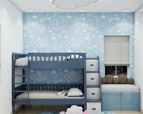 Modern Blue Themed Kids Bedroom Designed With Bunk Beds | Livspace