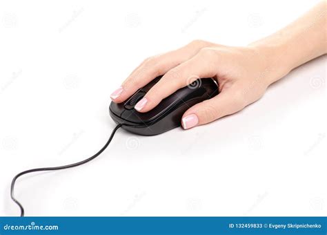 Computer mouse in hand stock image. Image of female - 132459833