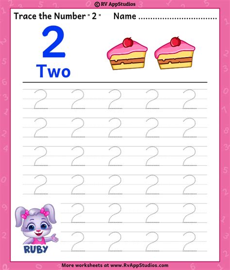 Trace Number '2' Worksheet for FREE for Kids