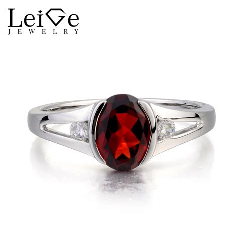 Leige Jewelry January Birthstone Natural Garnet Ring Wedding Ring Oval ...