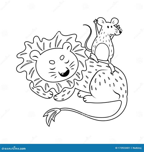 The Lion and the Mouse Story Colorless Stock Vector - Illustration of coloring, page: 173923401