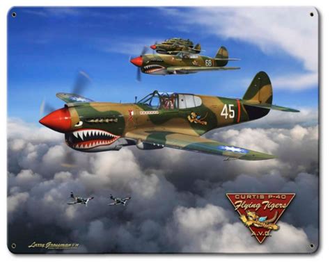 "P-40 FLYING TIGERS" METAL SIGN - Pin-Ups For Vets Store