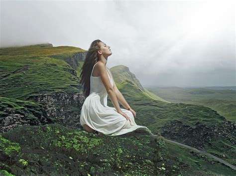 woman, girl, female, young, beauty, model, mountains, green, sky, light ...