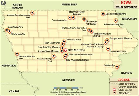 Iowa Attractions, Places to Visit in Iowa Map