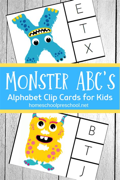 Free Printable Monster Alphabet Clip Cards for Preschoolers