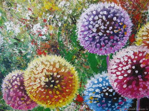 Dandelion flower art Original acrylic painting summer landscape ...