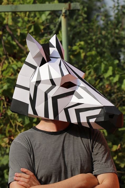 Zebra mask + stripes Low Poly 3D Mask, DIY Paper Craft Mask Zebra, PDF Template - LACRAFTA