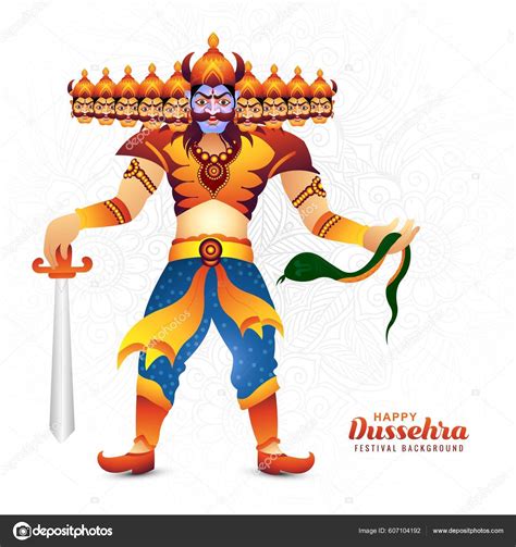 Happy Dussehra Celebration Angry Ravan Ten Heads Bow Card Design Stock ...