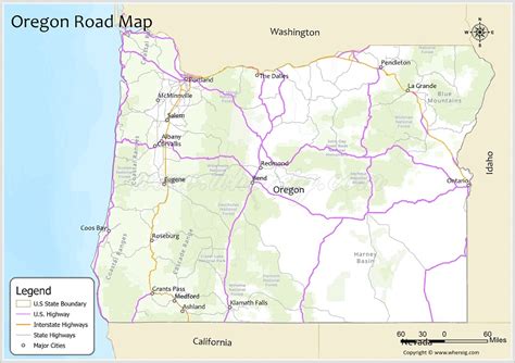 Oregon Road Map - Check U.S. & Interstate Highways, State Routes - Whereig