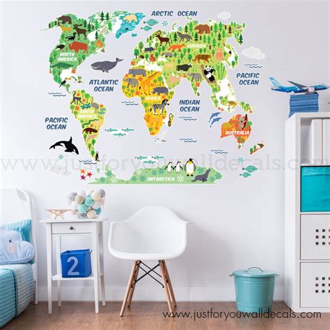 Map of World Wall Decal Kids Map Wall Decal Map Wall Decal - Etsy