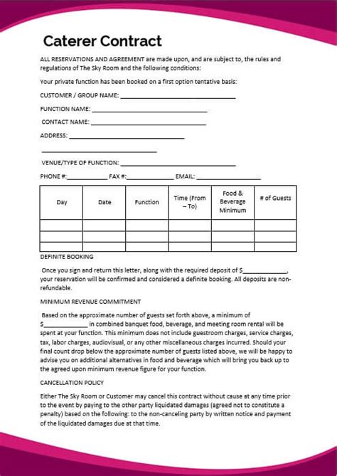 10+ Printable Caterer Contract Template | room surf.com