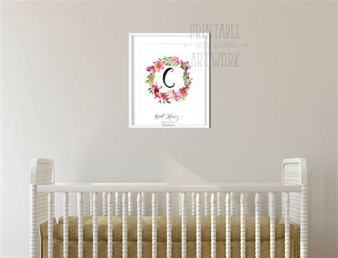 Floral Wreath with Letter C Nursery Art Printable Floral | Etsy