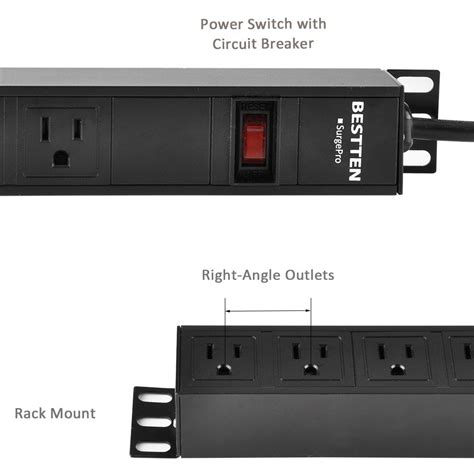 Bestten 8 Outlet Rack-Mount PDU, 1U/ 15A/125V, Aluminum Alloy Surge Protector | eBay