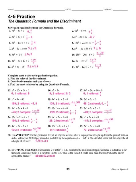 Free the quadratic formula and the discriminant worksheet, Download ...