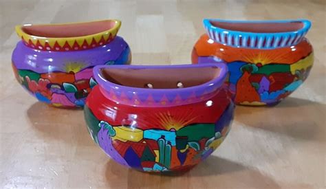 Three Piece Mexican Style Hand Painted Ceramic Wall Planters | eBay