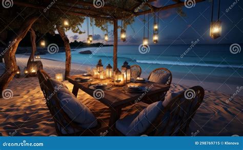 Romantic Dinner Setting on the Beach at Sunset Stock Image - Image of ...