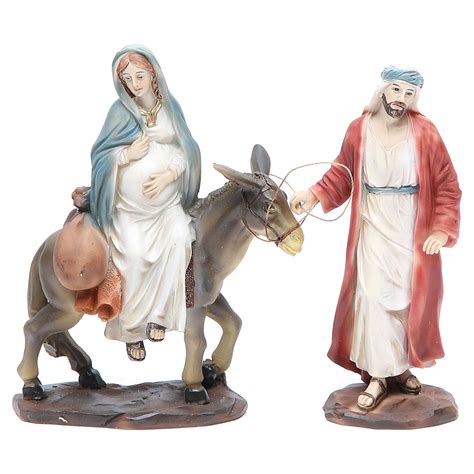 Joseph and pregnant Mary on donkey 13.5cm in resin | online sales on ...