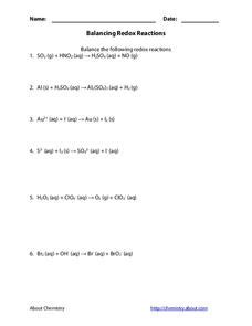 Balancing Redox Reactions Worksheet for 10th - 12th Grade | Lesson Planet