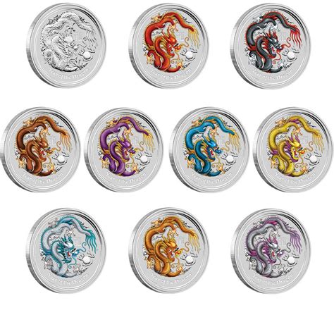 China Coins: Australian Lunar Series II 2012 Year of the Dragon 1oz Silver Ten Coin Set; Perth ...