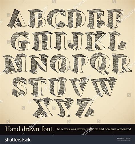 Hand drawn 3d font, vector alphabet vintage style. | Typography fonts alphabet, Vintage fonts ...