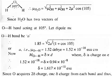 The H—O—H bond angle in the water molecule is 105°, the H—O bond distance being 0.94 A. The ...