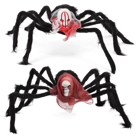 Deago 2 Pack Halloween Outdoor Decorations Hairy Spider Scary Skeleton ...