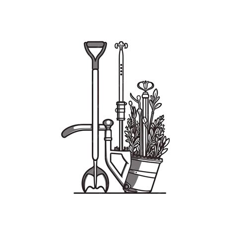 Premium AI Image | A black and white illustration of a garden tools.