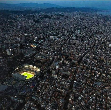 Aerial View of Soccer Stadium at Night