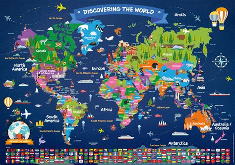 World Map Poster for Children | Large Illustrated Wall Map Poster for Kids | Laminated World Map ...