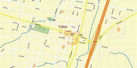 Yreka California US PDF Vector Map: City Plan High Detailed Street Map editable Adobe PDF in layers