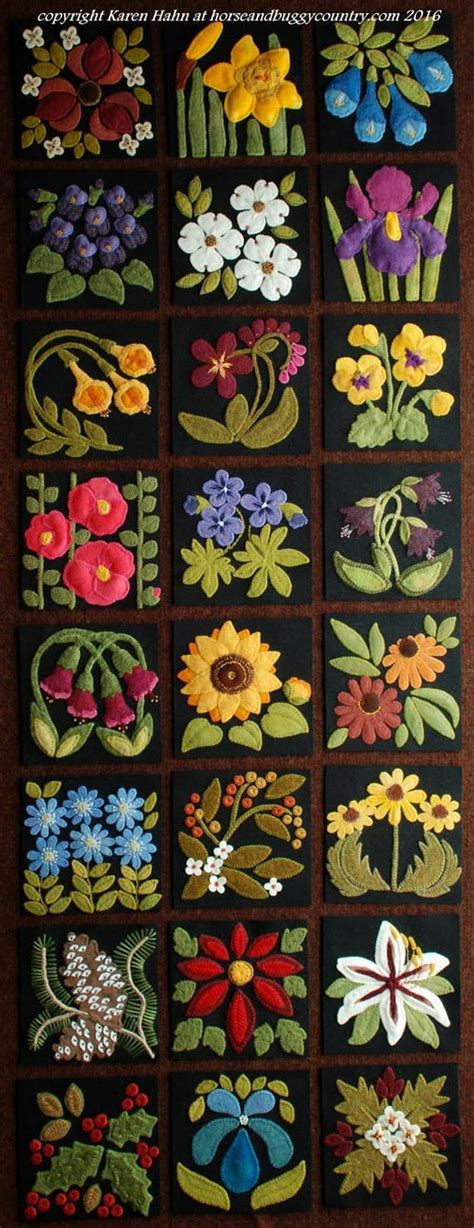 Wool applique patterns kits for ALL 24 floral blocks for the | Etsy