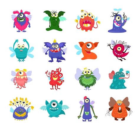 Free Vector | Flying cartoon monsters set for kids party. Flying ...