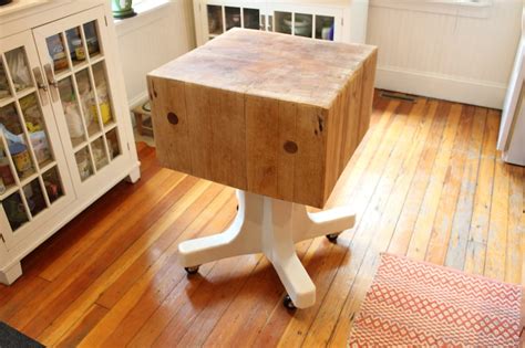 Antique Butcher Block Island With Rolling Base - Etsy