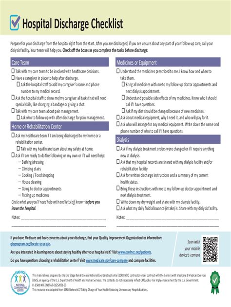 Fillable Online Hospital Discharge Checklist. Hospital Discharge ...