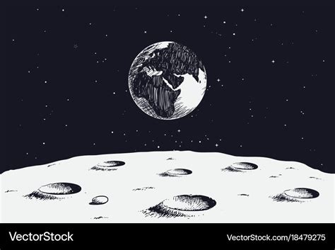 View from surface of the moon to earth Royalty Free Vector