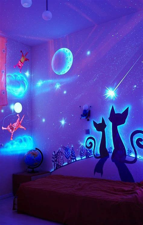 Amazing View of Glow in the Dark Cats Looking at Fallen Stars and Moon at Night with Splash of ...