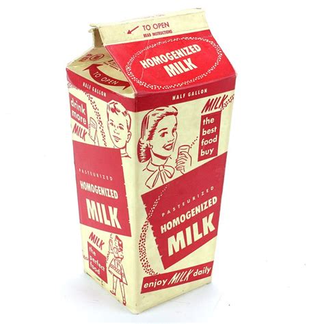 Homogenized Milk Half Gallon Carton 1950's | Milk, Gallon, Vintage advertisements