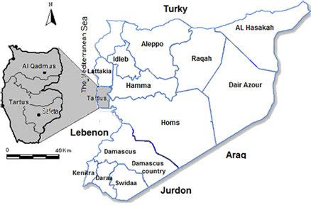 A map showing the location of Tartous in Syria and the locations of the ...