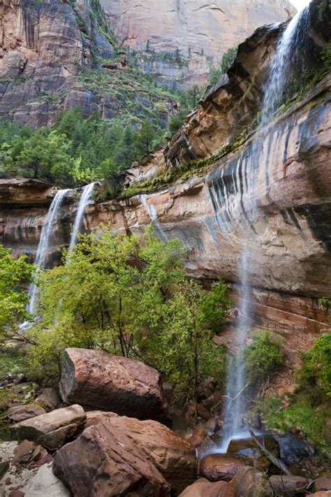 Waterfalls at Zion stock image. Image of waterfall, cliff - 47126635