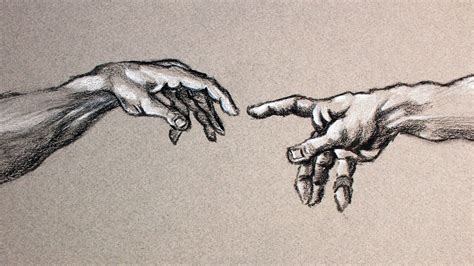 Creation Of Adam Hands Drawn in Charcoal PROCESS | Hand art drawing ...