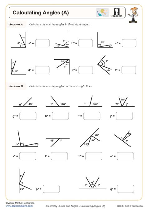 Calculating Angles (A) Worksheet | Cazoom Maths Worksheets