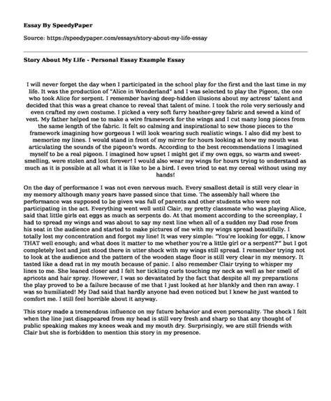 📗 Story About My Life - Personal Essay Example | SpeedyPaper.com