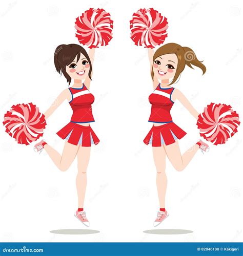 Cheerleaders Jumping Dancing Stock Vector - Illustration of brunette ...