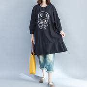 2021 baggy loose black prints cotton dresses plus size long fit a line ...