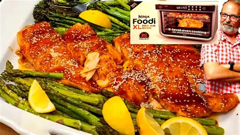 Air Fried Salmon Fillets NINJA FOODI XL PRO AIR OVEN using 2 Level cooking Baby Broccoli ...