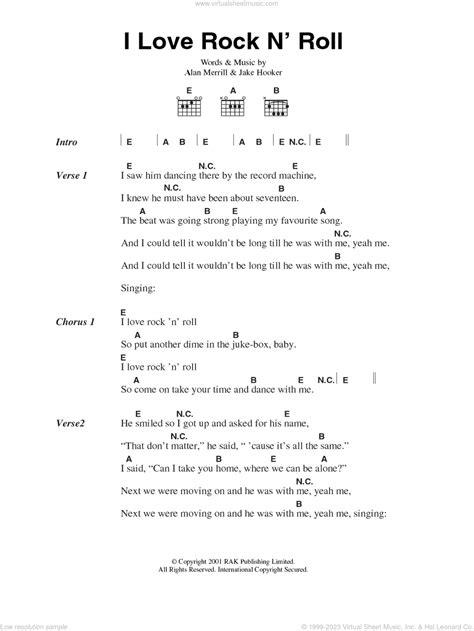 I Love Rock N' Roll sheet music for guitar (chords) (PDF)