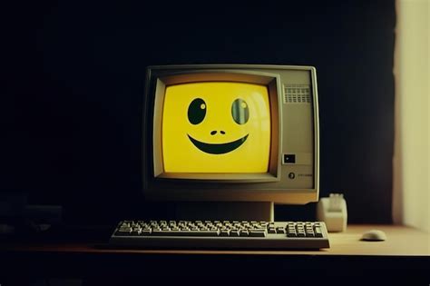 Premium AI Image | smile emoji on vintage computer screen