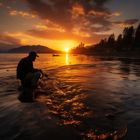 Premium AI Image | sunset silhouette fishing