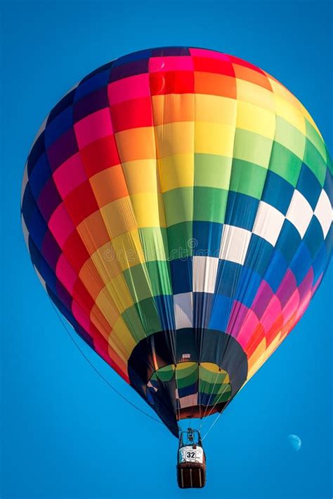 Rainbow Hot Air Balloon Flying through the Sky at Sunset Editorial ...